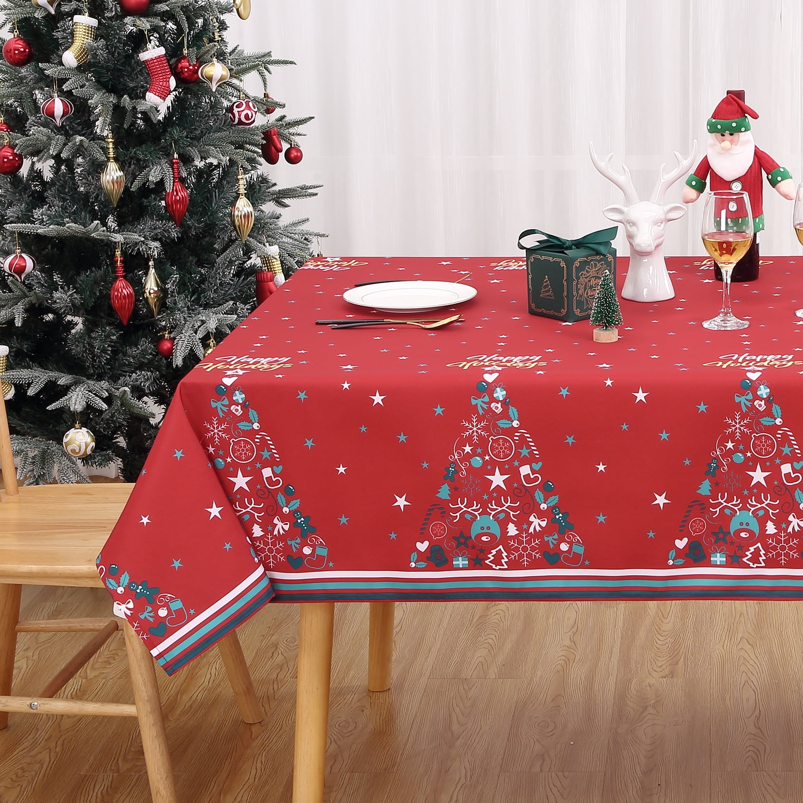 Christmas Waterproof Printed Tablecloth & Chair Cover Set