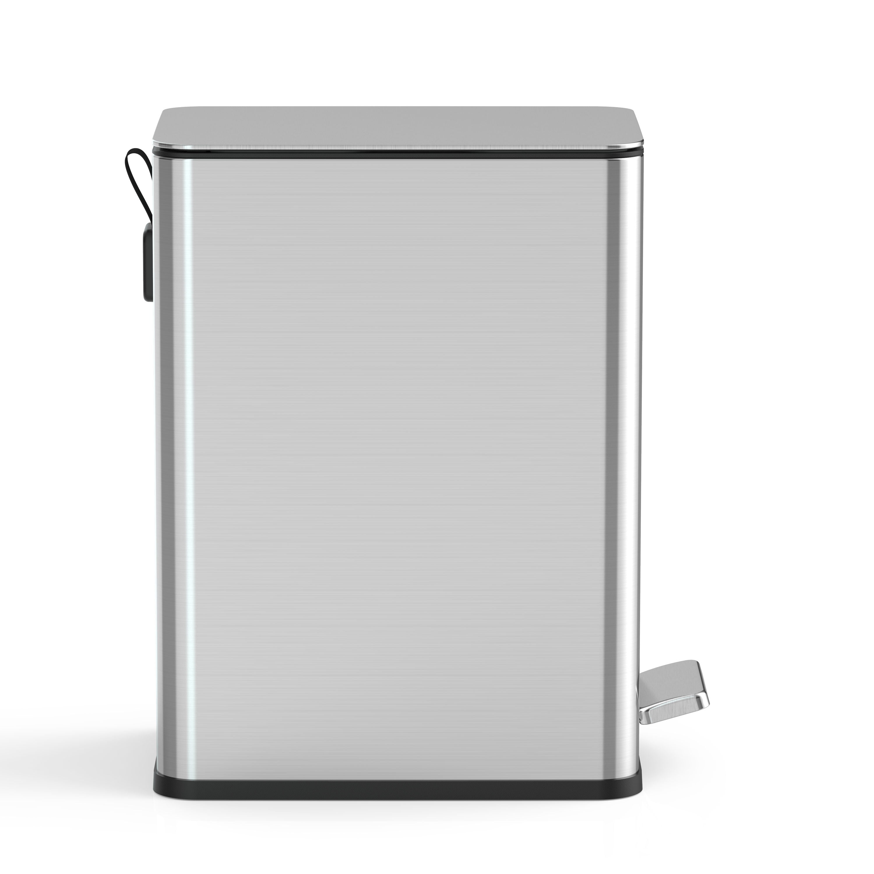 Nine Stars Bathroom Trash Can, 2.6 Gallon Stainless Steel, Step Garbage Bin with Soft Close Lid, Silver