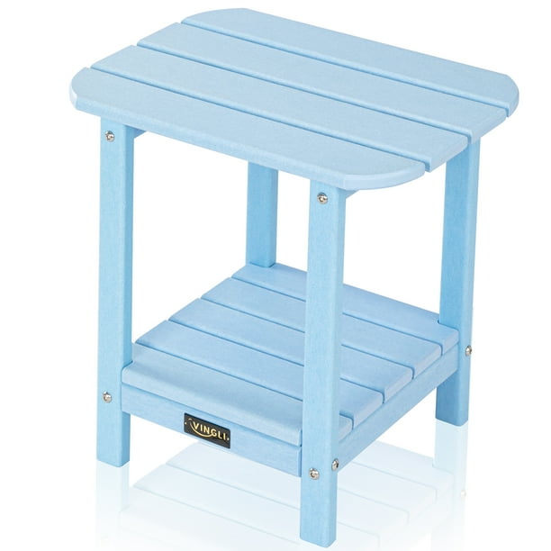 VINGLI Outdoor Side Table with 2 Layer Storage, Plastic Waterproof and