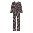 thumbnail image 4 of Jinhomg Women Cute Floral Pajamas 2 Piece Casual Sleepwear Outfits Comfy Long Sleeve Crew Neck Tops and Straight Leg Pants Set Spring Saving Today Gray XXL, 4 of 6