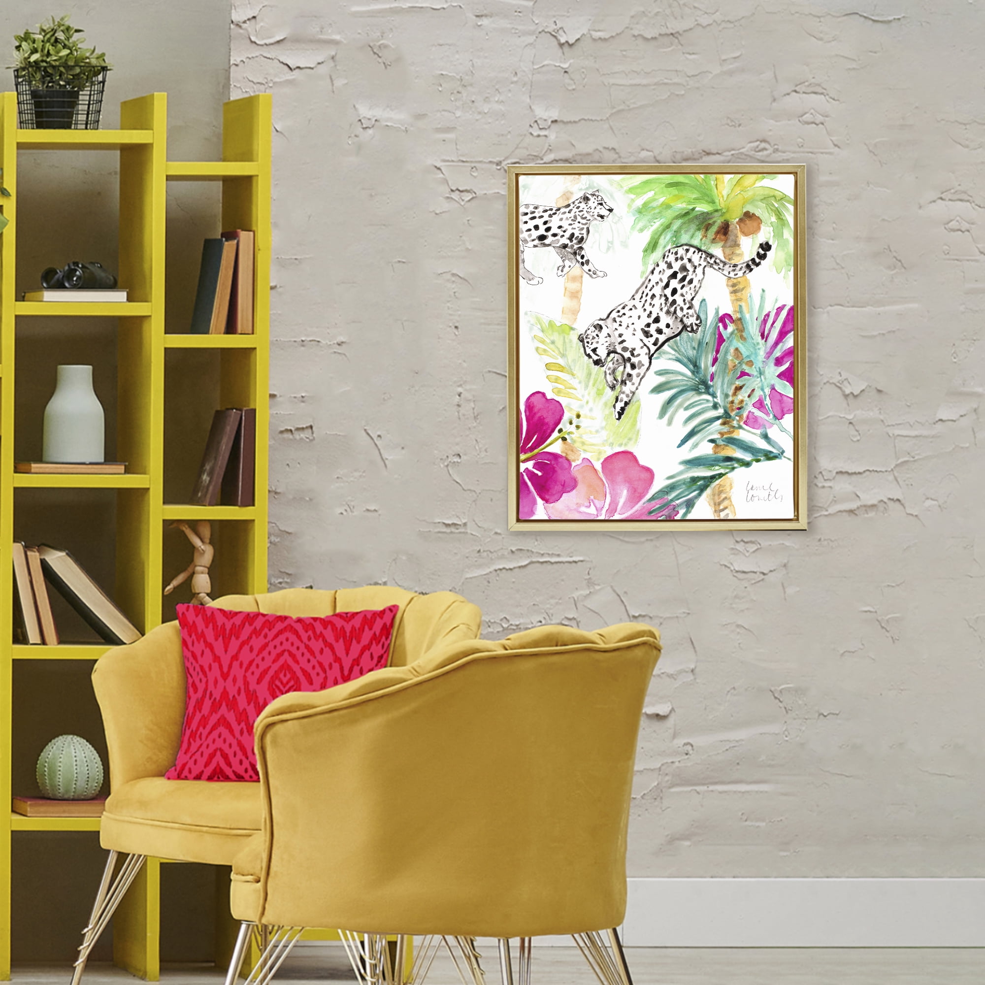 Stupell Industries Tropical Island Cheetahs Gold Framed Floater Canvas Wall Art, design by Lanie Loreth
