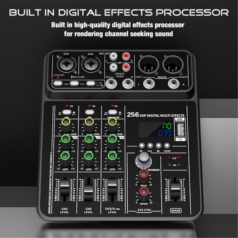 lanema Metal Body Mixing Board Audios Mixer 4Input Channel Support Instrument Mics For Stage Event And Homes Studios Use