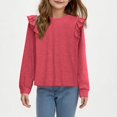 thumbnail image 4 of LpwkSSA Children Kids Girls Long Sleeve Shirts Spring Fashion Round Neck Basic Tops Casual Loose Comfy Tshirt Tunic Tops (Red,11-12 Years), 4 of 7