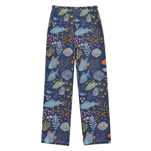 FORMRS Kids Pajama Pants with Pockets Size 6-8Y Boys Lounge Sleep Bottoms, Cartoon Ocean Pattern