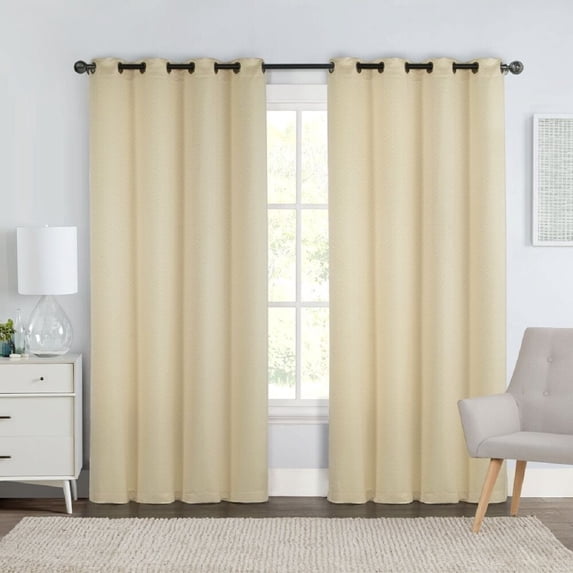 Pair Chevron Embroidered Curtains 55”Wx90”L Grommet Top Jacquard Panels (Set of 2) - Gold