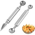 thumbnail image 1 of Cuchara de melón,Cuchillo para tallar de decoración de frutas de acero inoxidable,Melón, sandía, melón, helado, sorbete, postre, cuchara de bola de doble función para herramientas de cocina, Plata, 1 of 8