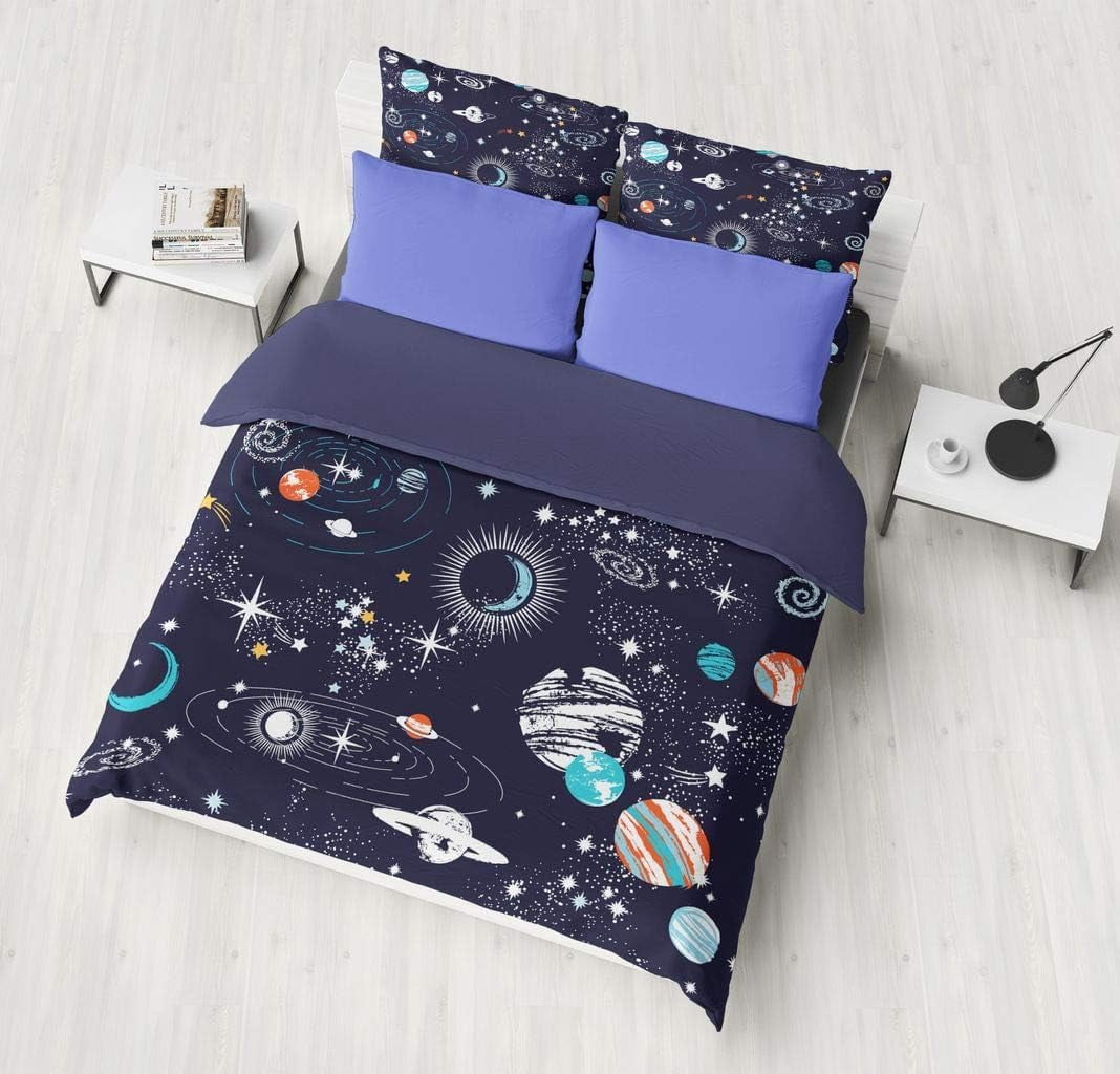 Vichonne Galaxy Space Comforter Sets Full Size Boys Universe Adventure Stars Printed Kids Bedding