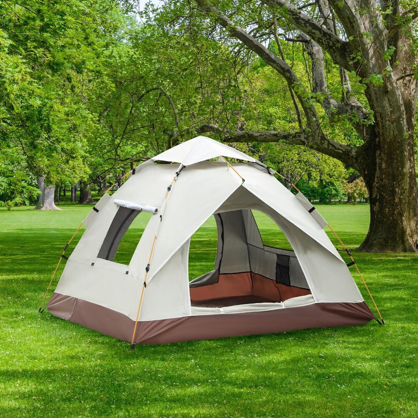 Camping Tent 3 Person Automatic Pop Up Tent, Waterproof Windproof, Easy Setup in 60s, with Rainfly, Carry Bag & Ground Nails, Portable Dome Tent for Family Camping Hiking Traveling