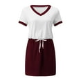 thumbnail image 4 of VKEKIEO Flowy Dresses For Women Sun Dress V-Neck Short Sleeve Solid Red L, 4 of 5