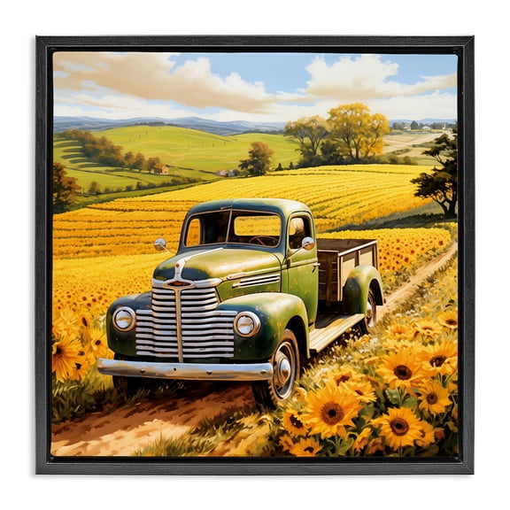 Stupell Industries Rustic Lodge Truck Through Sunflower Field Black Floating Frame Canvas Art, 18 x 18, by Heidi Kuntz