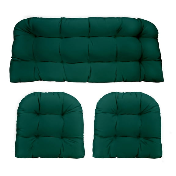 RSH Decor: 3-Piece Wicker Tufted Cushion Set | Standard | All-Weather Spun Fabric | Peacock