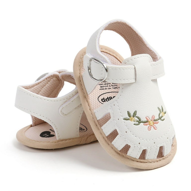 infant dress shoes size 4 Karoyedx Infant Walking Shoes Infant Baby Girls Flower Sandals Soft Sole Wedding Dress Flats Newborn First Walkers Crib Dress Shoes White Size,4,
