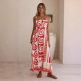 thumbnail image 2 of Women's Red White Tribal Geometric Print Spaghetti Strap Maxi Dress Square Neck Smocked Back Boho Vacation Dress, 2 of 6