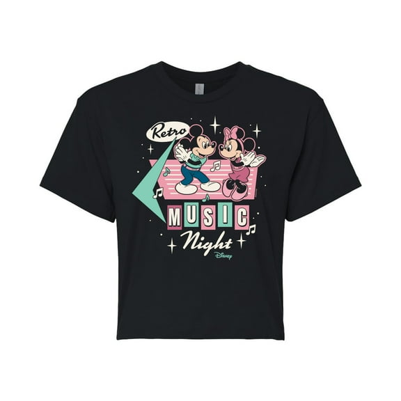 Disney - Mickey & Friends - Retro Music Nights - Minnie & Mickey Dancing - Juniors Cropped Cotton Blend T-Shirt