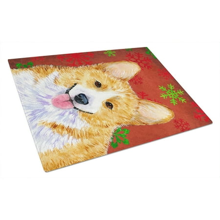 

Caroline s Treasures Corgi Red and Green Snowflakes Holiday Christmas Glass Cutting Board Large