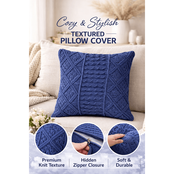 181 degrees Navy Blue Handmade Textured Accent Filled Pillow ( 18x18 Inch) 1 pcs