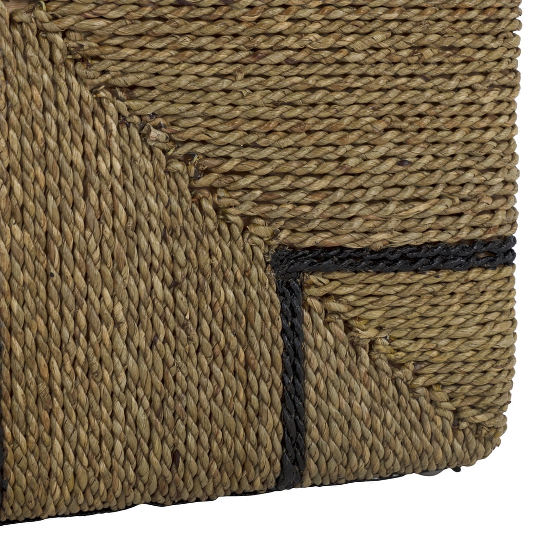 Safavieh Couture Liatasha Woven Seagrass Ottoman, Natural/Black