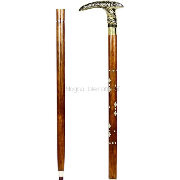 Aluminum & Brass Decorative Rosewood Walking Cane | Full Size Walking-Stick for Men & Women |