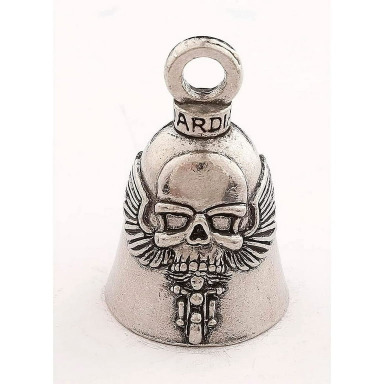 Guardian Bell GBGHST Ghost Rider Skull on Motorcycle Biker Luck Gremlin  Riding Bell or Key Ring, Silver, 1.5 Inch