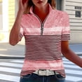 thumbnail image 2 of KIHOUT Women's Striped Color Block Quarter-Zip Polo Shirt, Short Sleeve Stand Collar Casual and Golf Top with Relaxed Fit, 2 of 6