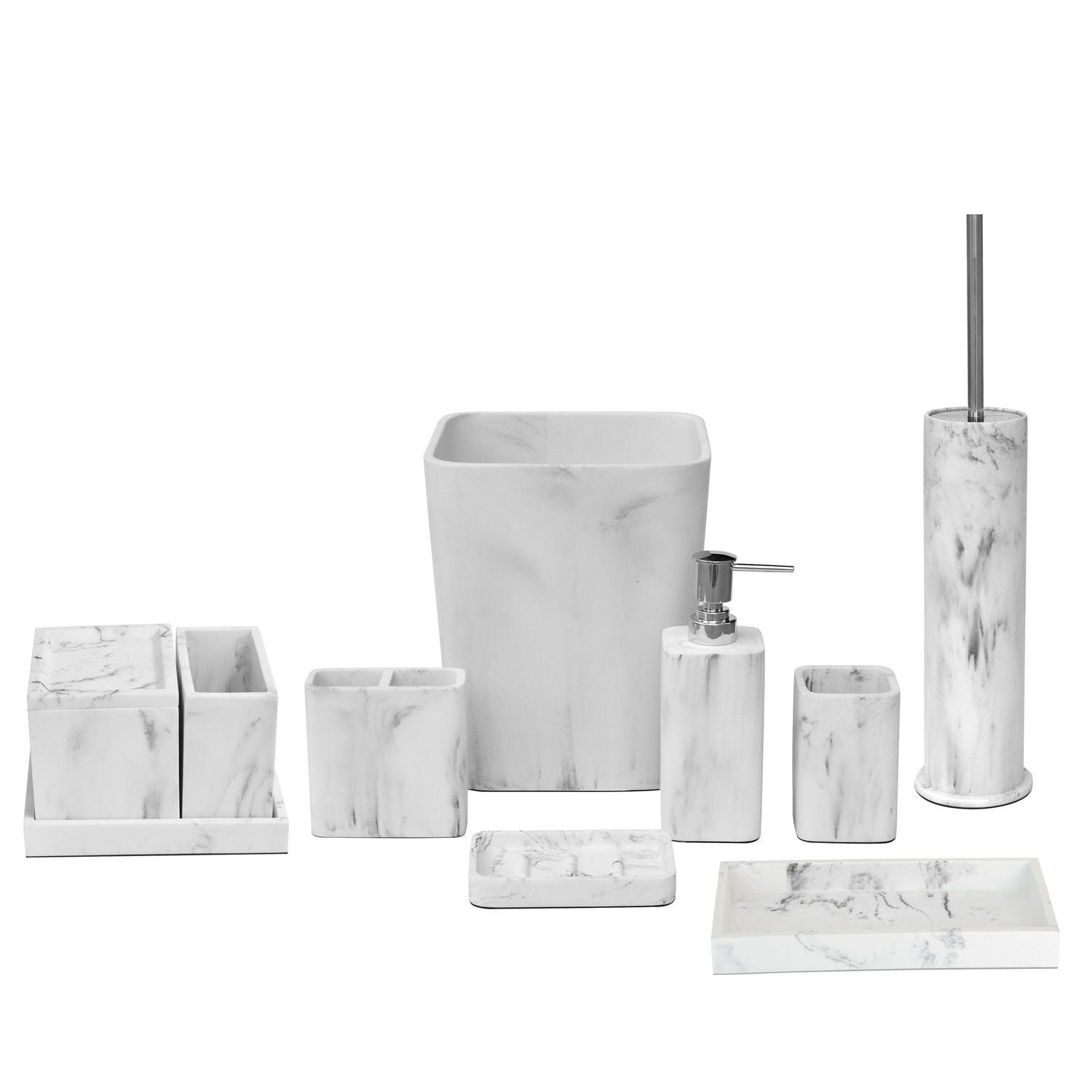hometrends Faux Marble White Toilet Brush and Holder, 1 toilet bowl brush with metal handle and sandstone holder for bathroom use