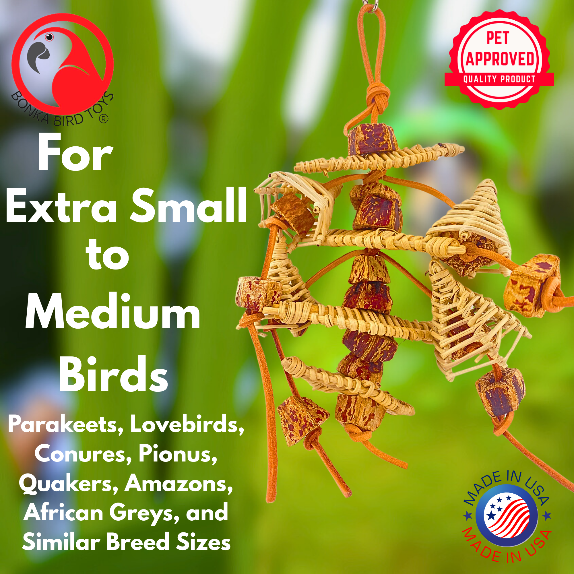 Bonka Bird Toys 1145 Mahogany Jumble Vine Leather Small Medium Parrot Cage Chew