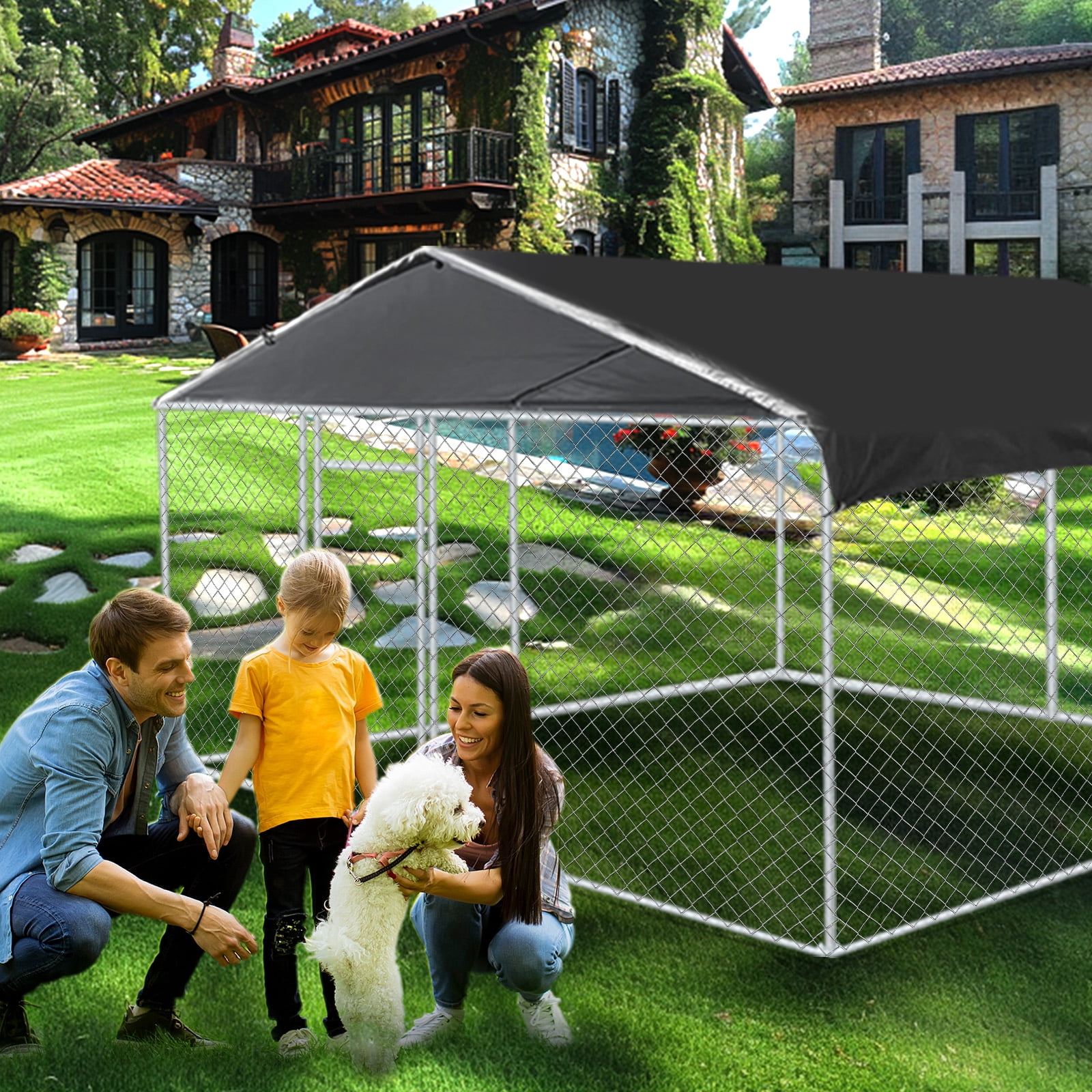 Jarbalai Premium Large Metal Dog Kennel 10x10 ft Dog Run, Secure Weatherproof & Durable Outdoor Enclosure for Large Dogs