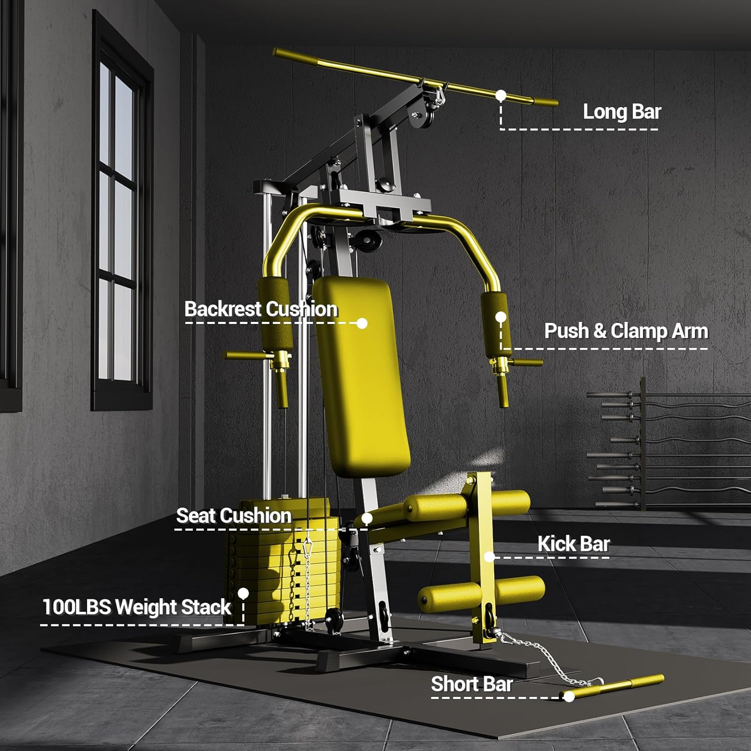 Multifunctional Home Gym Machine, with 100LBS Weight Stack, for Full Body Strength Training, LAT Pull Down, Chest Press, Leg Extension