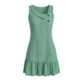 thumbnail image 6 of Women's Sleeveless Ruffle Hem Mini Dress Ribbed Textured Shift Dress Asymmetrical Neck Summer Beach Sundress Street Casual Outfit Green, 6 of 6