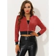 thumbnail image 2 of INSPIRE CHIC Women's Sequin Sparkle Open Front Cardigan Coat Zipper Cropped Bomber Jacket Reds L, 2 of 5