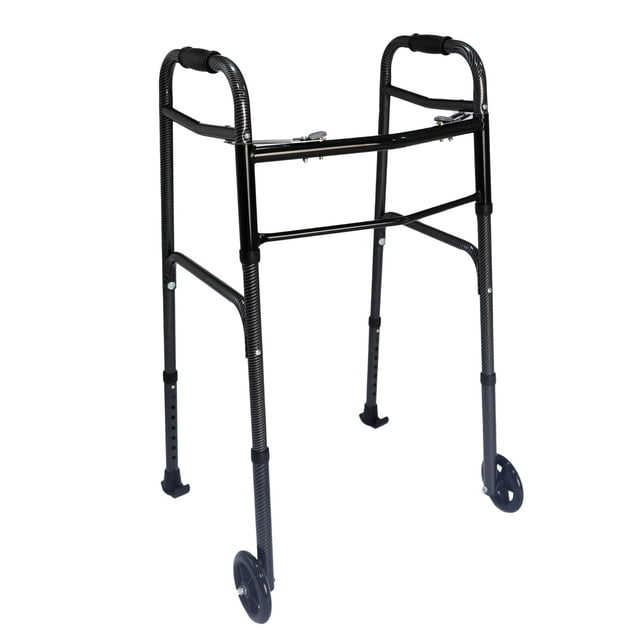 Andador plegable Dr. Aid Premium de 2 botones con ruedas, con ruedas delanteras rodantes, ligero para personas mayores, con marco de aluminio de fibra de carbono extraligero y duradero, altura ajustab