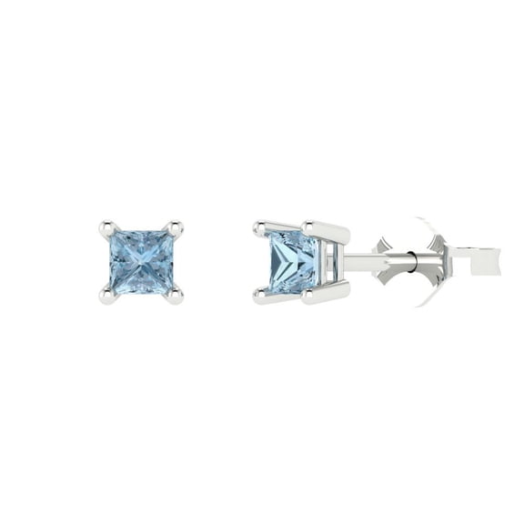 Clara Pucci 0.5Ct Natural Aquamarine Princess Cut VVS1 Push Back Stud 18k Solid hypoallergenic Gold Designer Earrings For March