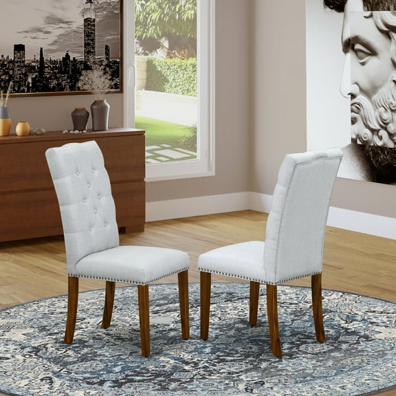 Modern Parsons Dining Chairs Set of 2 - Grey Fabric, Walnut Legs - Elegant Kitchen Chairs