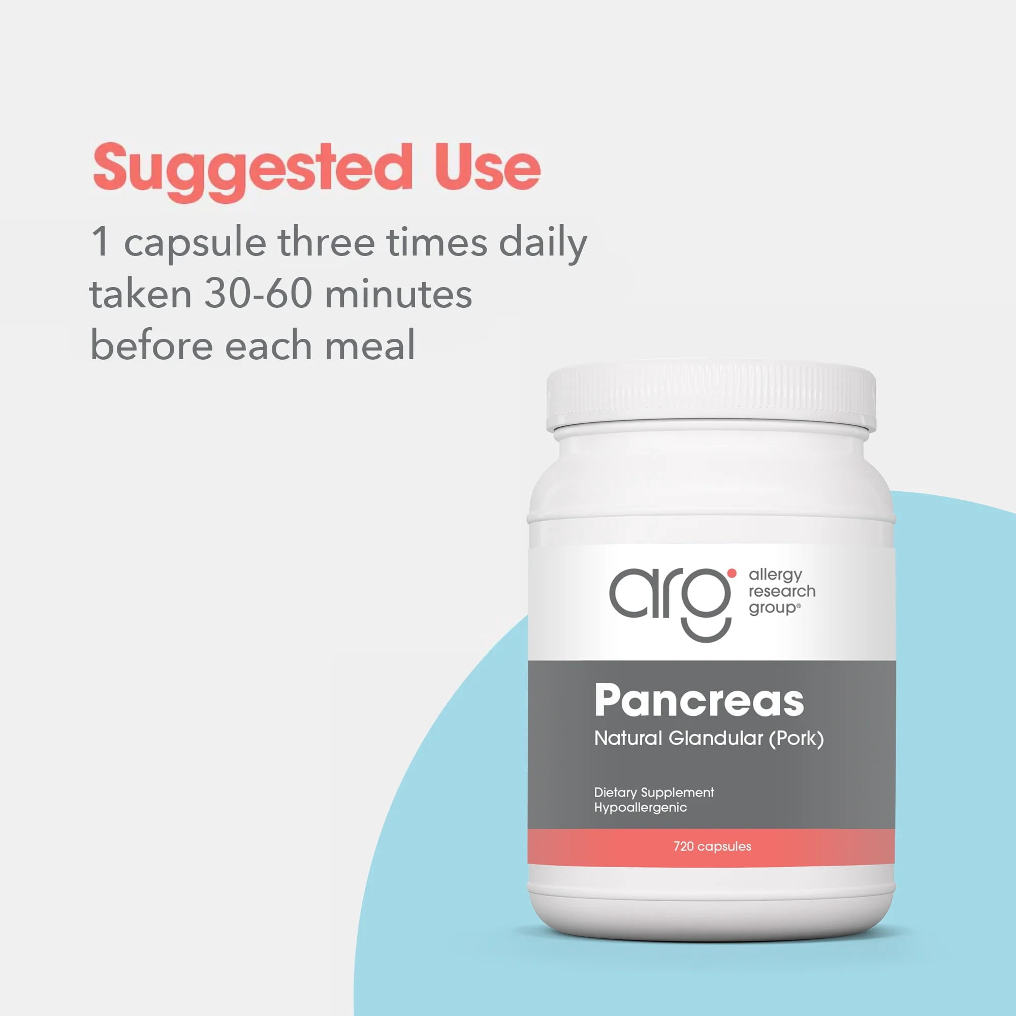 ARG Pancreas Natural Glandular - Supports Healthy Pancreas, Immune & Digestive Activity - 425 mg per Serving - Freeze Dried Tissue from Pork - 720 Servings - 720 Capsules