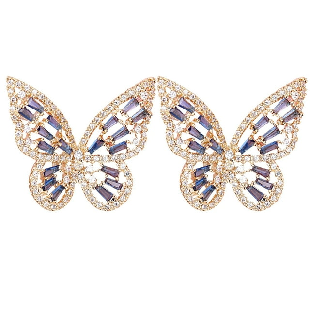 Women Ear Studs Fashion Rhinestone Butterfly Stud Earrings Pierced Earrings
