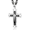 thumbnail image 3 of Collier Croix en Acier Inoxydable 5 mm pour Hommes Femmes, Chaîne Byzantine, Pendentif Croix, Collier Roche, 56-71 cm, 3 of 6