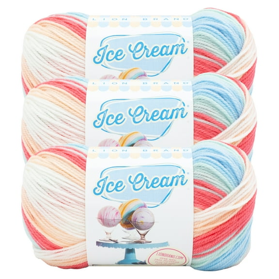 Lion Brand Yarn Ice Cream Twinberry Cheesecake Light Acrylic Yarn 3 Pack