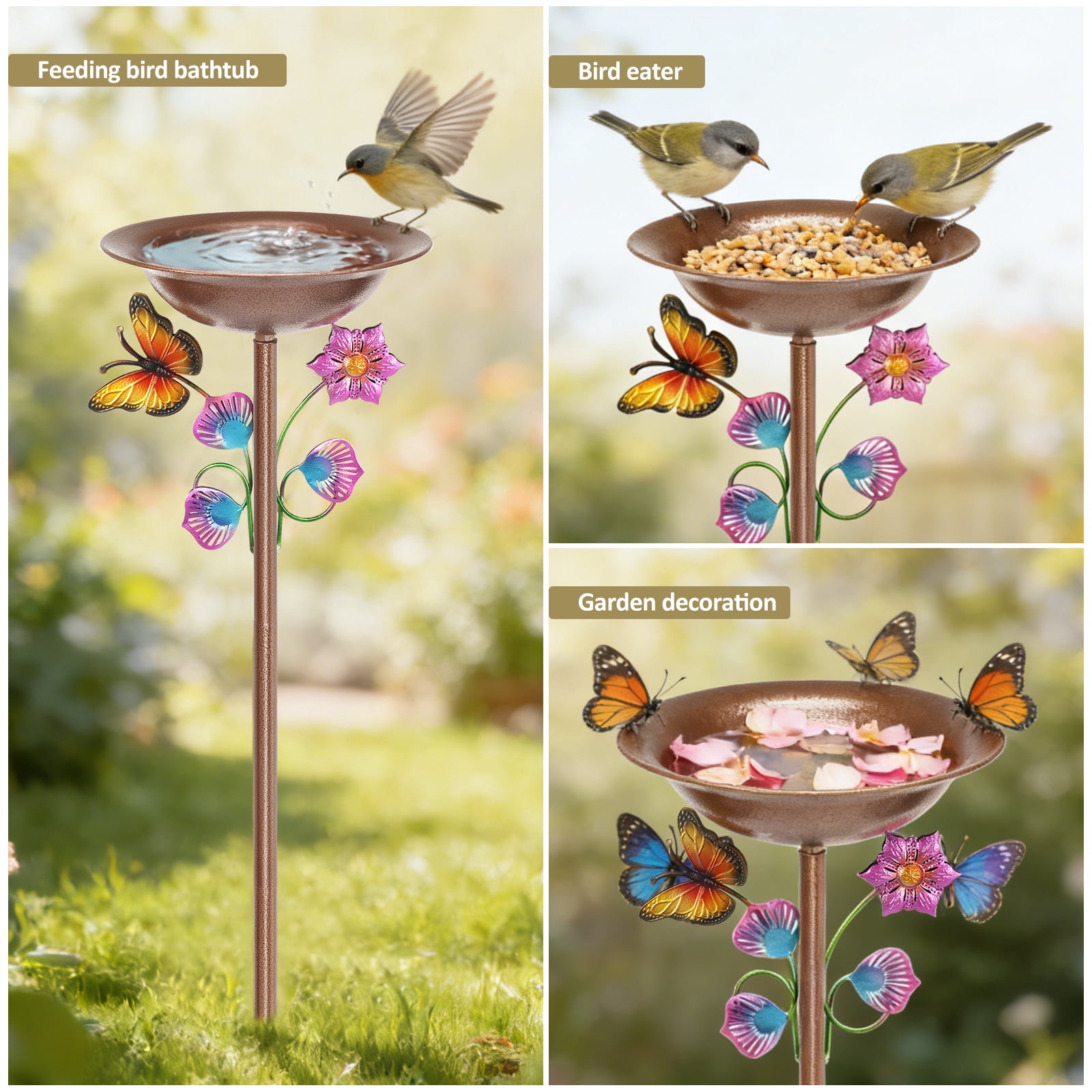 29In Metal Bird Bath for Outside, Vintage Freestanding Birdbaths & Birdfeeder, Bird Baths Feeder Bowl for Outdoors Garden Patio Yard Lawn Decor for Outdoor Garden Patio Yard Lawn (Multi-color)