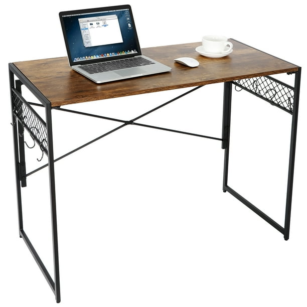 Metal Frame PC Table Foldable Laptop Desk with Eight Side Hooks Home