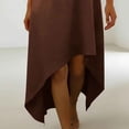 thumbnail image 6 of Homenesgenics Dresses for Women Plus Size Women's Solid Color Loose Casual Linen Irregular Hem Quarter Sleeve 3/4 Sleeve Round Neck Dress Brown S, 6 of 7