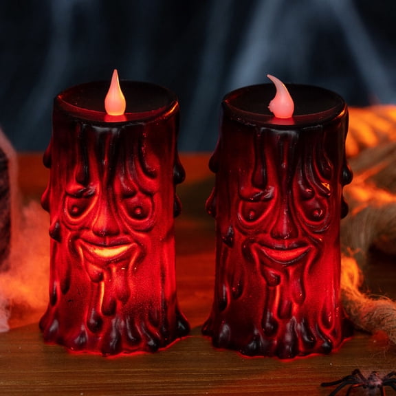 ShengapQ Halloween Electronic Candle, Ghost Faces Decoration, LED Spooky Light, Haunted House Décor, Battery Operated Candle for Indoor Display, Festive Halloween Ornaments
