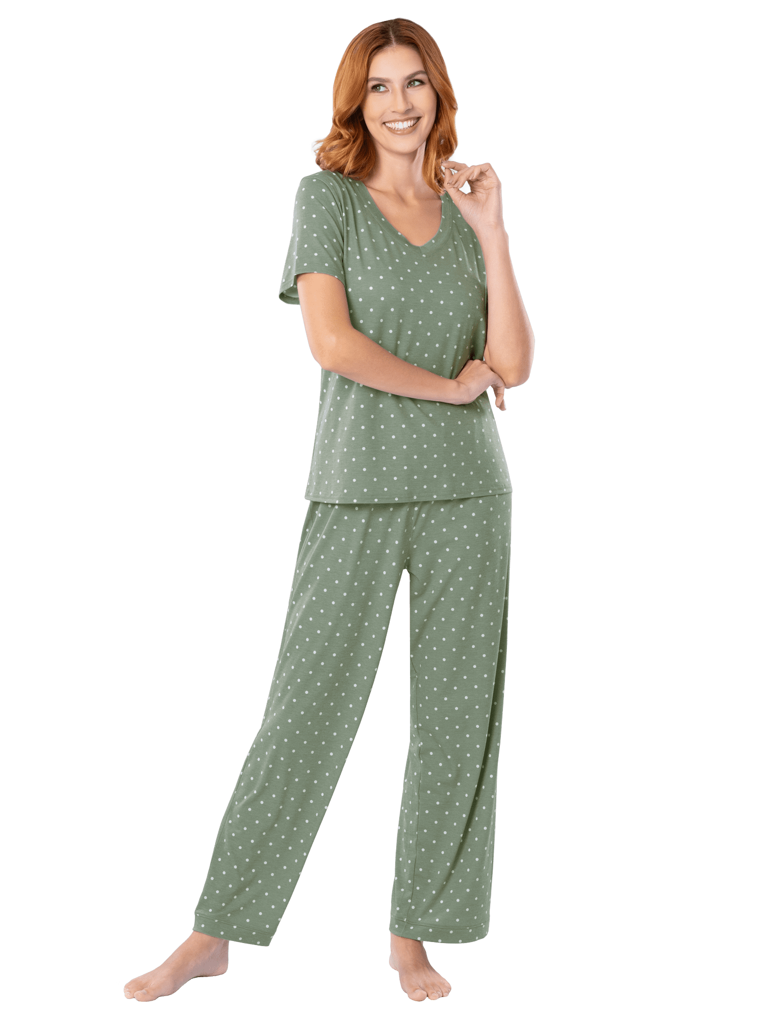 Fruit of the Loom Women's Soft & Breathable V-Neck Short Sleeve Top & Pajama Pant Set, Sizes S-4X