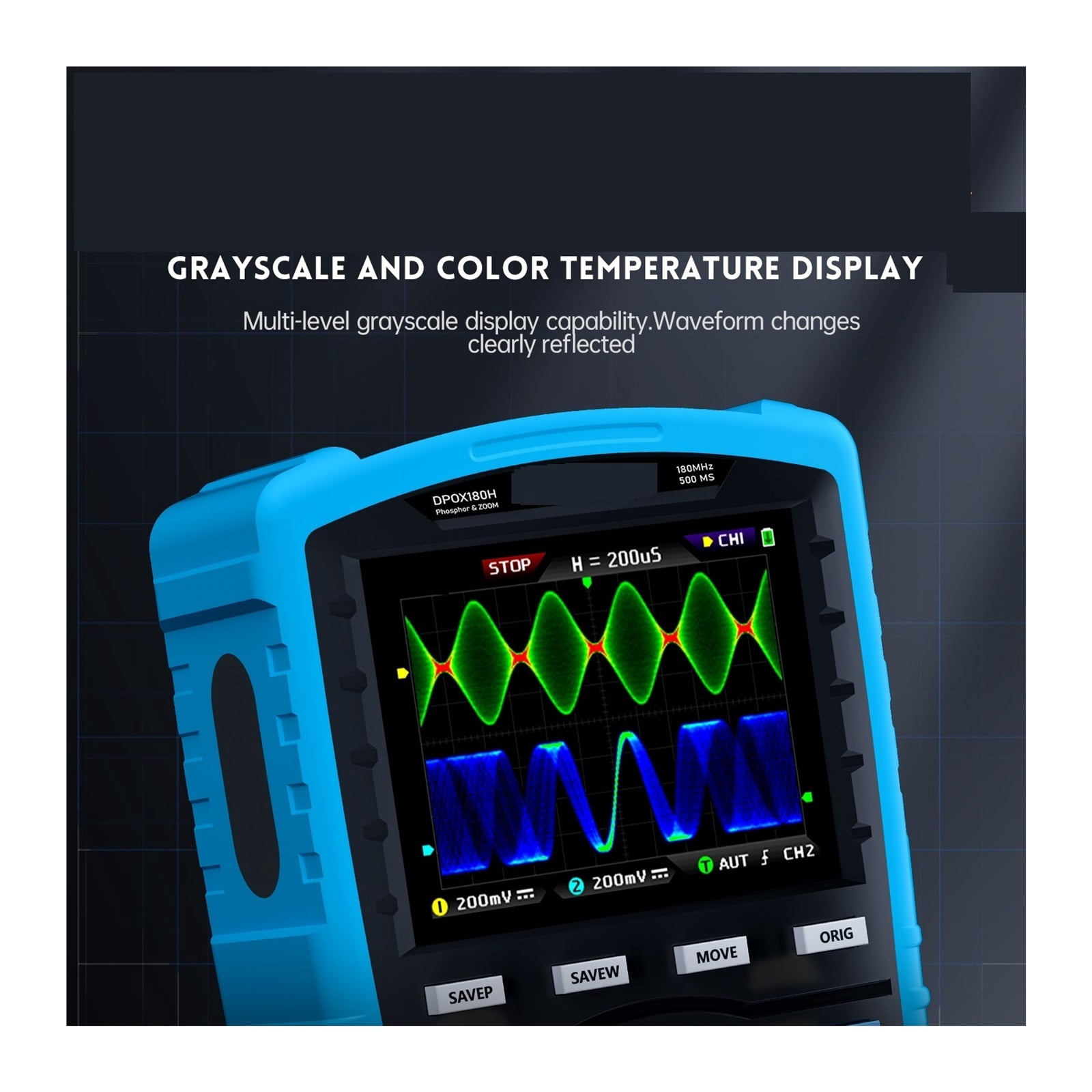 Handheld Dual Channel Digital Oscilloscope 180MHz-3DB 2 In 1 Function Signal Generator Fluorescence Display ,Professional Designed