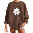 thumbnail image 2 of WREESH Women's Oversized Casual Sweatshirt Daisy Flower Graphic Sweatshirt Long Sleeve Round Neck Top Khaki, 2 of 5