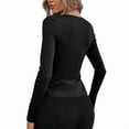 thumbnail image 4 of Camiseta de Larga Ajustada con Escote en V Profundo y Fruncido para Mujer Negro L, 4 of 5