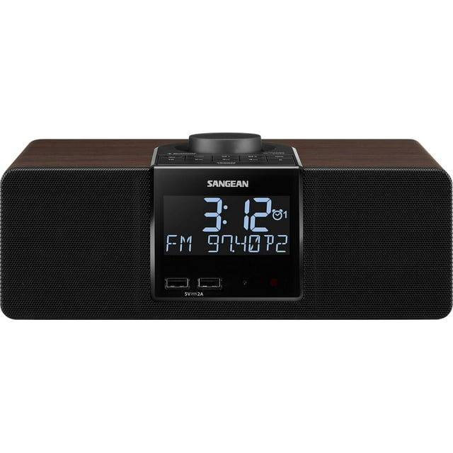 Sangean RCR-40 Radio reloj de madera con AM/FM, Bluetooth, AUX, sintonización digital y batería de respaldo