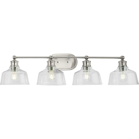 Singleton Collection Four-Light 36" Brushed Nickel Farmhouse Vanity Light with Clear Glass Shades