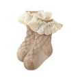 thumbnail image 1 of hirigin Girls Ruffled Cotton Socks, Frilly Ankle Socks with Lacework Decoration for Toddlers, 0-2 Years, White/Pink/Gray/Brown, 1 of 2