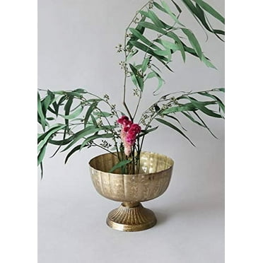 Afloral Distressed Gold Metal Compote Bowl - 5.5" Tall