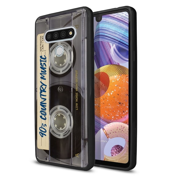 FINCIBO Slim TPU Bumper + Clear Hard Back Cover for LG Stylo 6 6.8" 2020, Retro Clear Cassette Tape Country Music